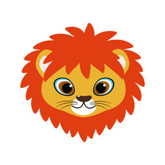 Cute lion face vector icon illustration. Flat cartoon style