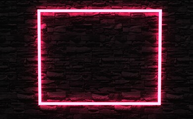 Black brick wall and red neon light. 3d rendering. Website banner and poster. Element design.