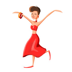 girl in a red dress jumping in excitement, summer vibes, summer outfit