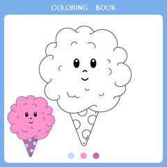 Simple educational game for kids. Vector illustration of cute cotton candy for coloring book