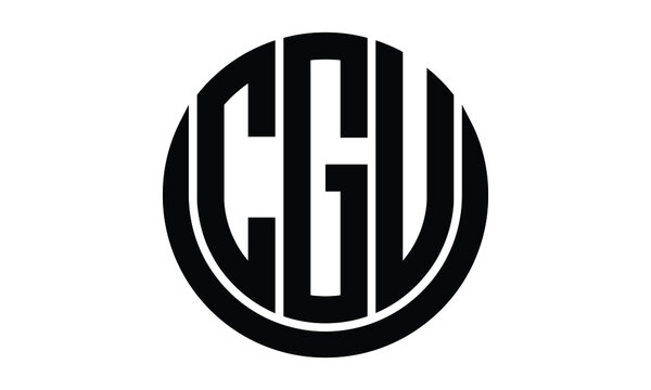 CGU three letter shield in circle logo design vector template. letter mark | wordmark | monogram | symbol | black on white background	.