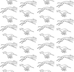 Vector seamless pattern of hand drawn sketch doodle running whippet dog isolated on white background