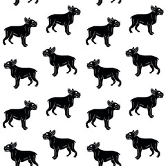 Vector seamless pattern of hand drawn doodle sketch black french bulldog isolated on white background