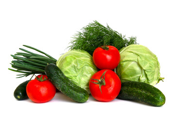 Still life of fresh raw vegetables isolated on white background