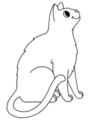 Pet cat, sits and looks up. Raster, children coloring book.