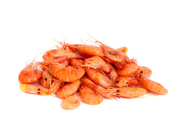 Delicious cooked whole shrimps isolated on white
