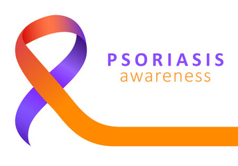 Psoriasis Awareness Month. Psoriasis Action Month. Support, celebration and dedication. Purple and orange ribbon