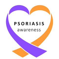 Psoriasis Awareness Month. Psoriasis Action Month. Support, celebration and dedication. Purple and orange ribbon