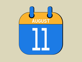 Day 11 august calendar template. Blue calendar for august days.