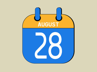 Day 28 august calendar template. Blue calendar for august days.