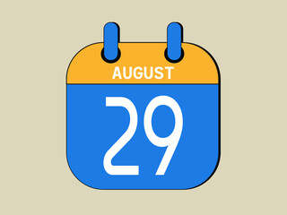 Day 29 august calendar template. Blue calendar for august days.