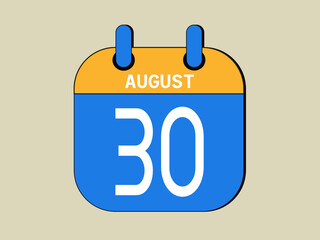 Day 30 august calendar template. Blue calendar for august days.