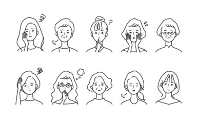 ネガティブな女性のアイコンセット