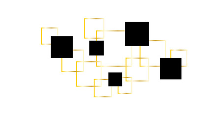 Modern artistic abstraction with gold and black squares on a white background