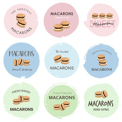 Set of vector logo macaron for bakery and dessert shop.