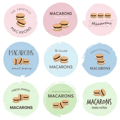 Poster Set of vector logo macaron for bakery and dessert shop. © bbeer.s