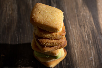 homemade square shaped cookies over table