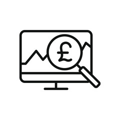 Pound monitoring. Financial analysis, money research line icon isolated on white background. Vector illustration