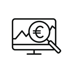Euro monitoring. Financial analysis, money research line icon isolated on white background. Vector illustration