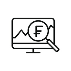 Franc monitoring. Financial analysis, money research line icon isolated on white background. Vector illustration
