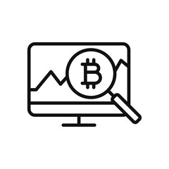Bitcoin monitoring. Financial analysis, money research line icon isolated on white background. Vector illustration