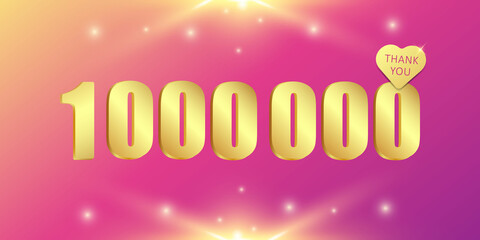 A charming shining and sparkling banner of 1 000 000 followers or likes, thank you. 3 D. Vector illustration.