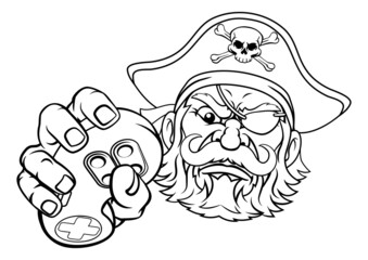 Pirate Gamer Video Game Controller Mascot Cartoon