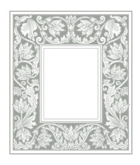 Vector sage green vintage vertical floral frame, old manuscript style book page decoration, antique engraved design element empty frame in art nouveau style