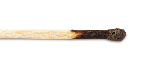 Wooden used burnt match isolated over the white background. Clipping pass.