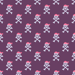 Fototapeta na wymiar Pirate symbol, skull with bones, vector seamless pattern