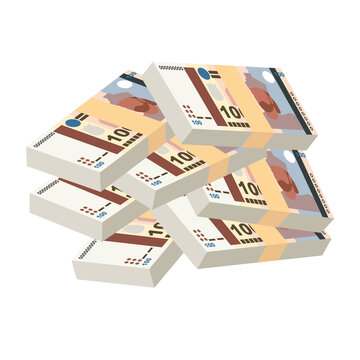 Tajik Somoni Vector Illustration. Huge packs of Tajikistan money set bundle banknotes. Paper money 100 TJS. Flat style. Isolated on white background. Simple minimal design.