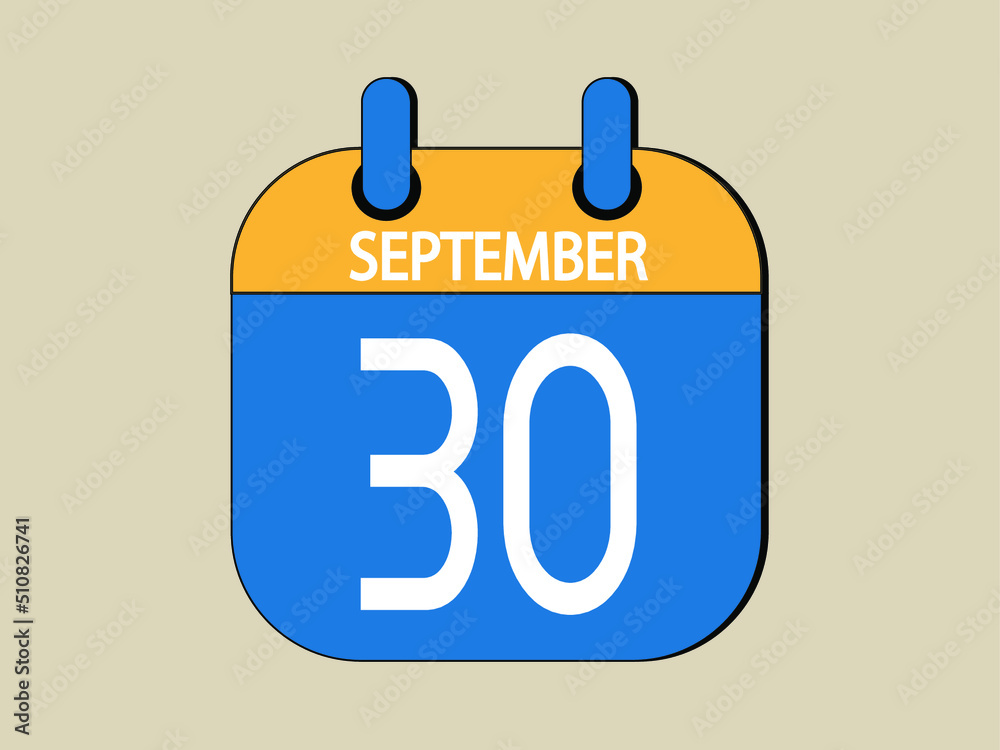 Wall mural day 30 september calendar template. blue calendar for september days.