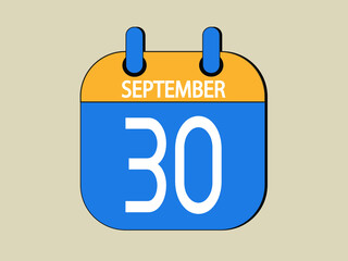 Day 30 september calendar template. Blue calendar for september days.
