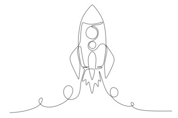 Single continuous line drawing rocket 