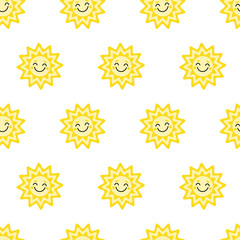 Sun. Seamless pattern with smiling sun. Flat, cartoon, vector