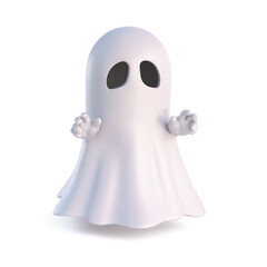 Ghost covered with white sheet on white background 3d rendering