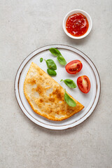 Overhead view of meat pie on plate