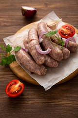 Closee up of butcher sausage for grill meal food