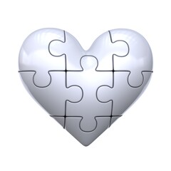 White jigsaw 3d heart on white background 3d rendering