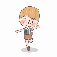 cute little boy student with school bag and standing, vector and illustration