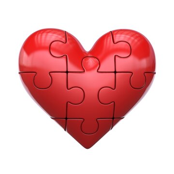 Red jigsaw 3d heart on white background 3d rendering