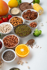 Close up of nuts and grains in bowl food concept