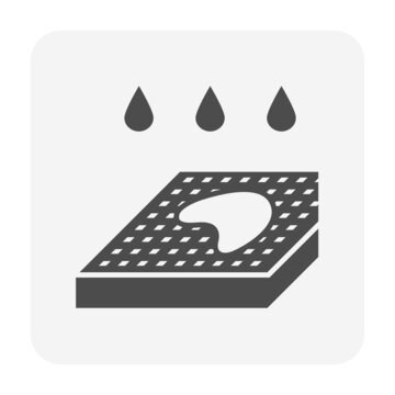 Puddle or wet floor vector icon. Include drop of water, rain, rainwater or stormwater. Problem of bad level slope surface floor, slab, road, ground. Problem for management, control, repair by solution