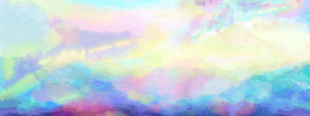 海、空、夜明けの光をイメージした横長の背景グラフィック