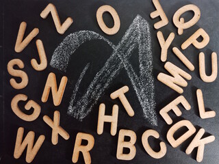 English alphabet letter text collection on black board.