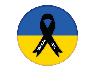 Ukraine with country colors and black mourning ribbon for war 2022. Vector 