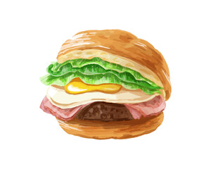 水彩風のハンバーガーのイラスト