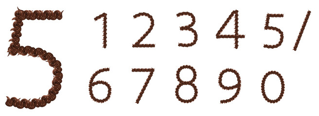 czekoladowe cyfry numery litery alfabet z czekolady brązowy deser - obrazy, fototapety, plakaty