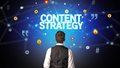 Rear view of a businessman, social media concept