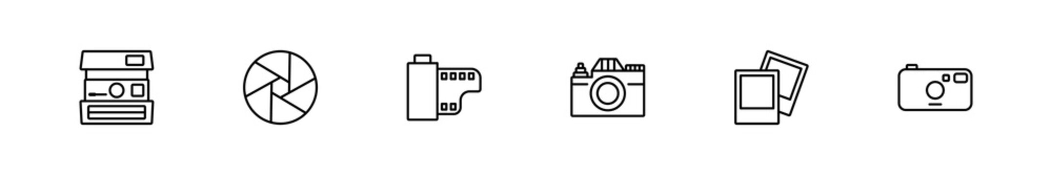 Set of vector icons on theme of photography. For web design and applications. Vector sign in simple style isolated on white background